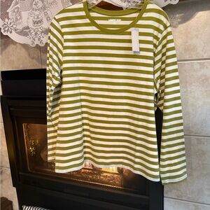 Lands' End Green and White Striped Top